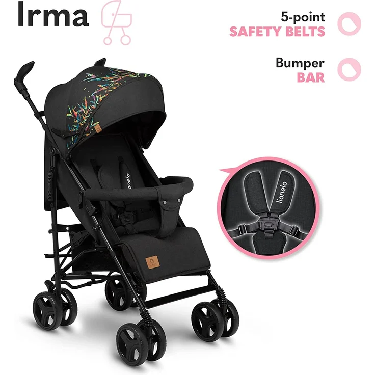 LIONELO Irma Kinderwagen bis 15 kg, Kinderwagen, leichter moderner Kinderwagen mit Liegefunktion, faltbar, große 6-Zoll-Räder, großer Korb, Tasche, Moskitonetz – Bild 5