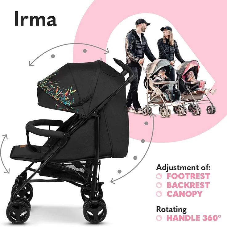 LIONELO Irma Kinderwagen bis 15 kg, Kinderwagen, leichter moderner Kinderwagen mit Liegefunktion, faltbar, große 6-Zoll-Räder, großer Korb, Tasche, Moskitonetz – Bild 3