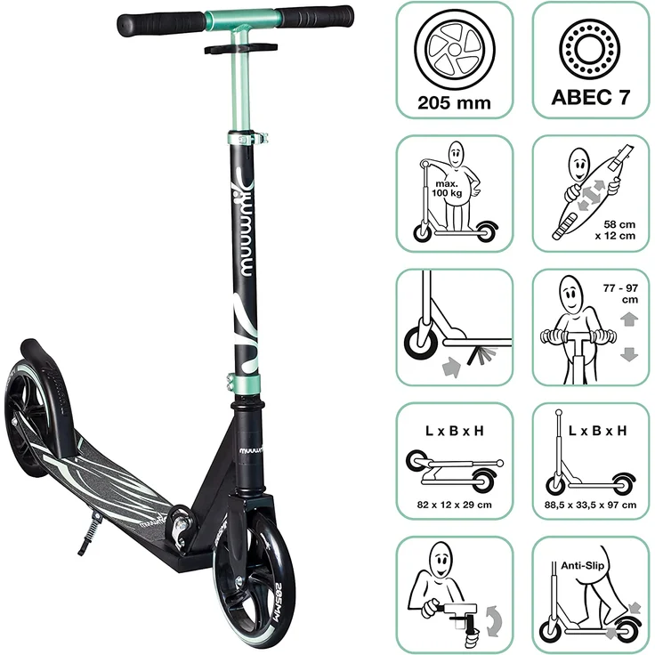 muuwmi Alu Scooter PLUS 205mm mint-schwarz – Bild 2