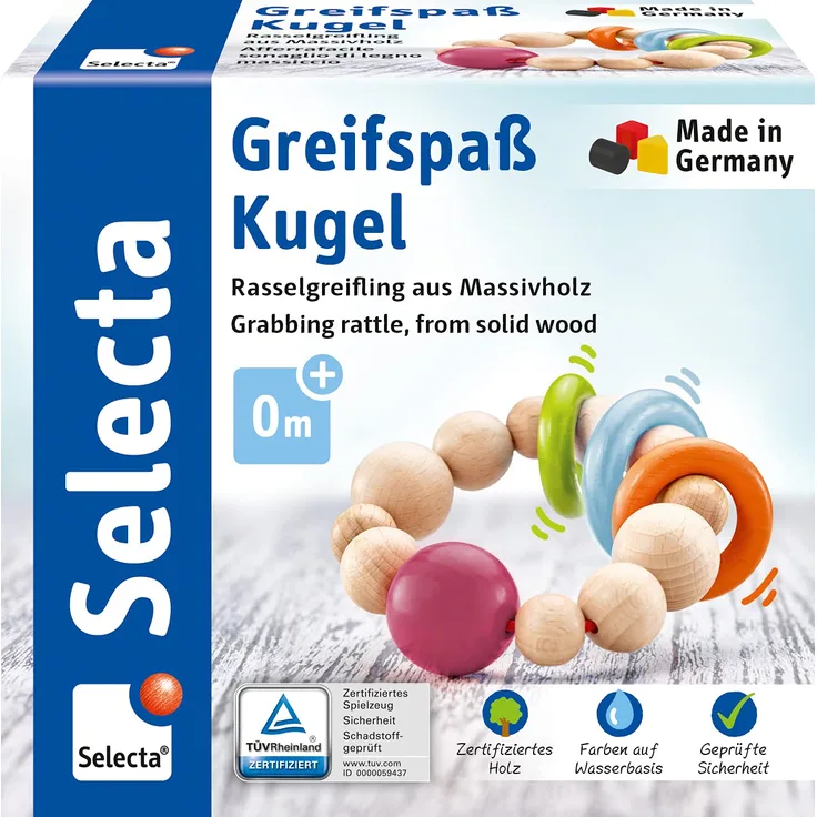 Selecta Holzspielzeug Rasselgreifling Greifspaß Kugel