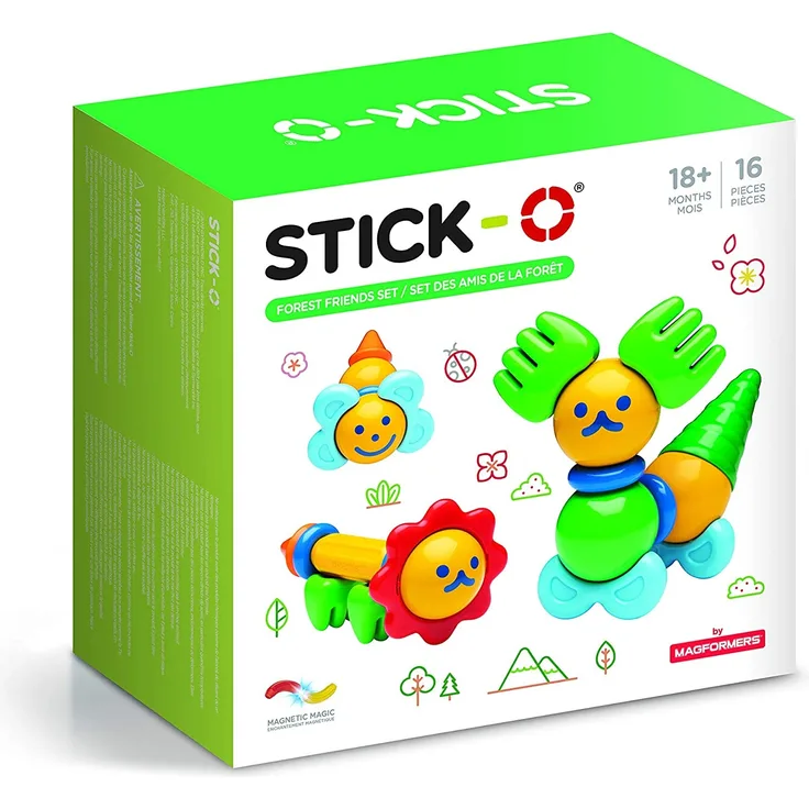 Stick-O Forest Friends 16-teiliges magnetisches Baustein-Spielzeug für Vorschule STEM-Lernspielzeug Hergestellt von Magformers für jüngere Kinder Dickes Design