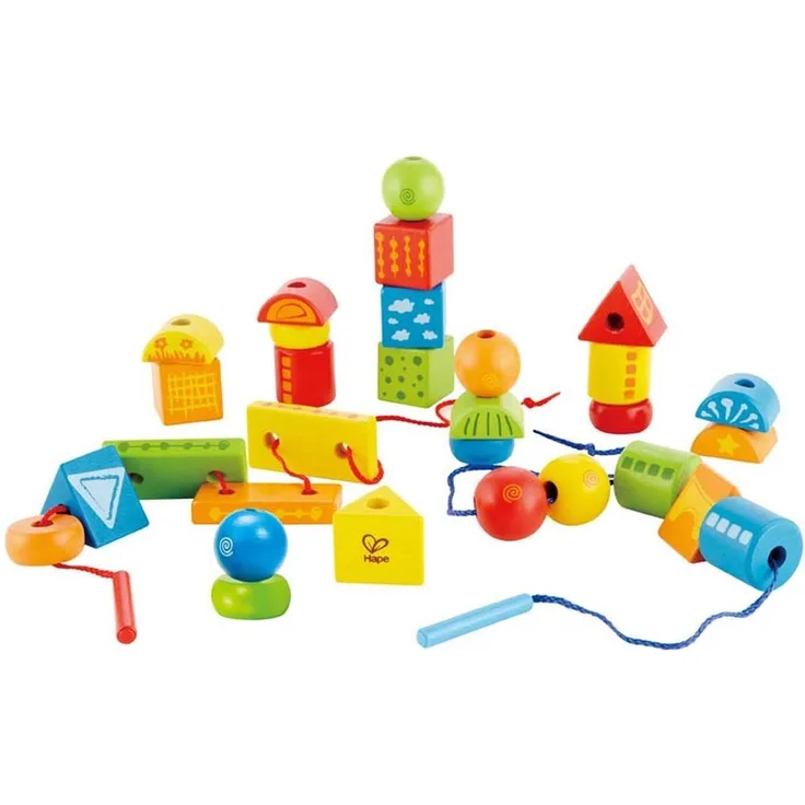Hape E1019 - Fädelklötze, Motorikspielzeug, Bauklötze, aus Holz