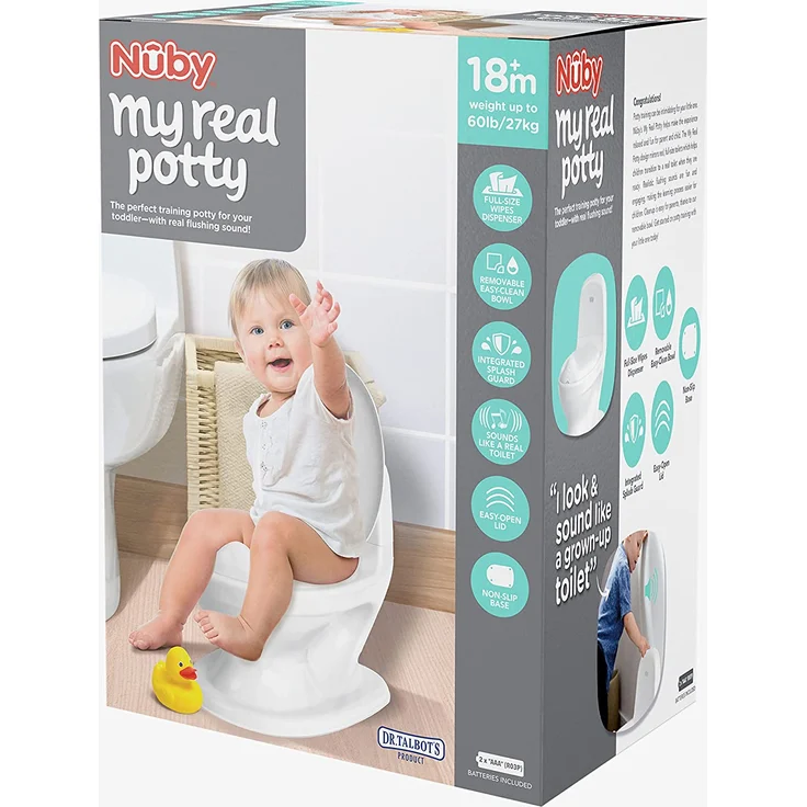 Nuby Dr. Talbot's - My Real Potty - Kinder Töpfchen mit Spülgeräusch - Toilettentrainer für Kinder - mit echtem Sound und Batterien sind im Lieferumfang enthalten - Toilette Weiß - 18+ Monate – Bild 13