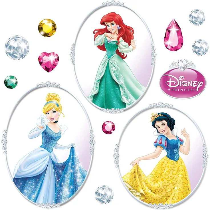Komar Disney | Windwo-Sticker PRINCESS | Größe 31 x 31 cm, 2 Bogen | Fensterdeko, Fenstersticker, Prinzessinnen, Diamanten, Kinderzimmer | 16402, Bunt