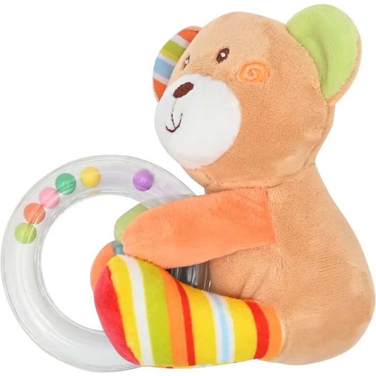 Lorelli Baby Plüschtier, Rasselring, Greifling, Rassel, Kuscheltier, ab Geburt beige