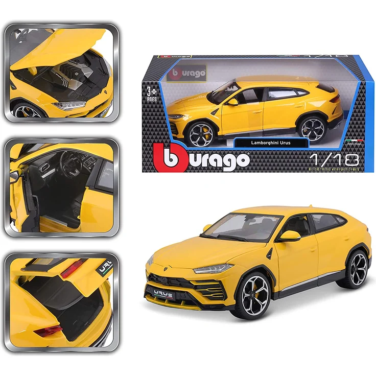 Bburago Lamborghini Urus: Modellauto im Maßstab 1:18, Türen, Kofferraum und Motorhaube zum Öffnen, lenkbar, 26 cm, gelb (18-11042Y) – Bild 10