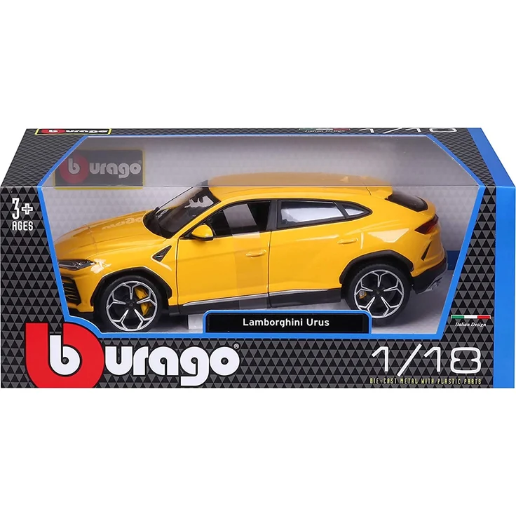 Bburago Lamborghini Urus: Modellauto im Maßstab 1:18, Türen, Kofferraum und Motorhaube zum Öffnen, lenkbar, 26 cm, gelb (18-11042Y) – Bild 7