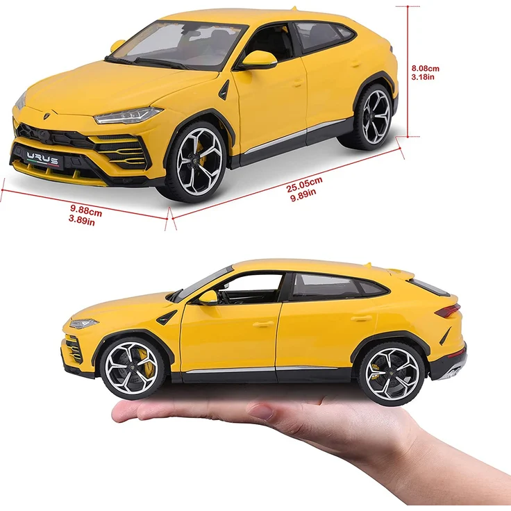 Bburago Lamborghini Urus: Modellauto im Maßstab 1:18, Türen, Kofferraum und Motorhaube zum Öffnen, lenkbar, 26 cm, gelb (18-11042Y) – Bild 6
