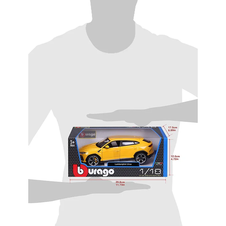 Bburago Lamborghini Urus: Modellauto im Maßstab 1:18, Türen, Kofferraum und Motorhaube zum Öffnen, lenkbar, 26 cm, gelb (18-11042Y) – Bild 8
