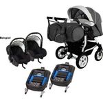 Adbor Duo Spezial 3in1 Zwillingskinderwagen mit Babyschalen und 2 Isofix Stationen, Zwillingswagen, Zwillingsbuggy Farbe D-4 grau