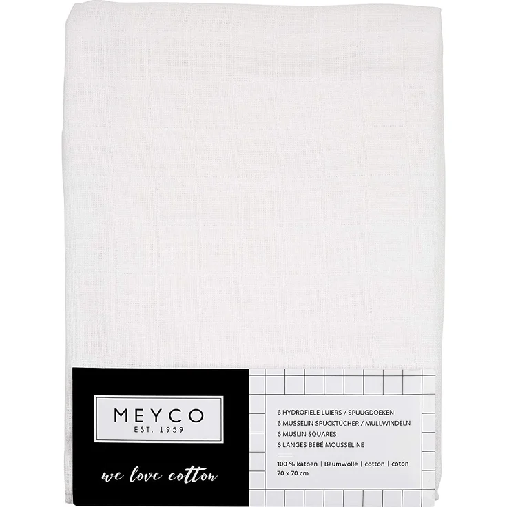 Meyco 452100 6 Stück Stoffwindeln Mullwindeln Musselinwindeln Spucktücher 70x70cm 100% Baumwolle Weiß – Bild 2