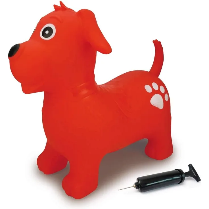 Jamara 460454 Hüpftier Hund rot mit Pumpe-bis 50 kg, fördert den Gleichgewichtssinn und die motorischen Fähigkeiten, robust und widerstandsfähig, pflegeleicht