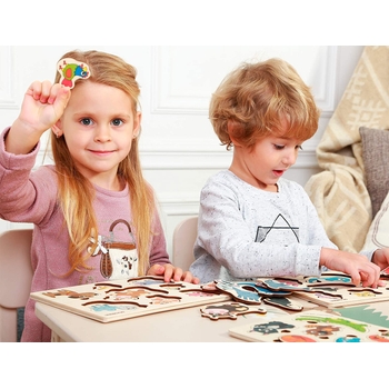 Montessori Holzpuzzle Für Kinder Ab 1–3 Jahre – Mit 4 Tierfiguren, 22x15 Cm, Lernspielzeug