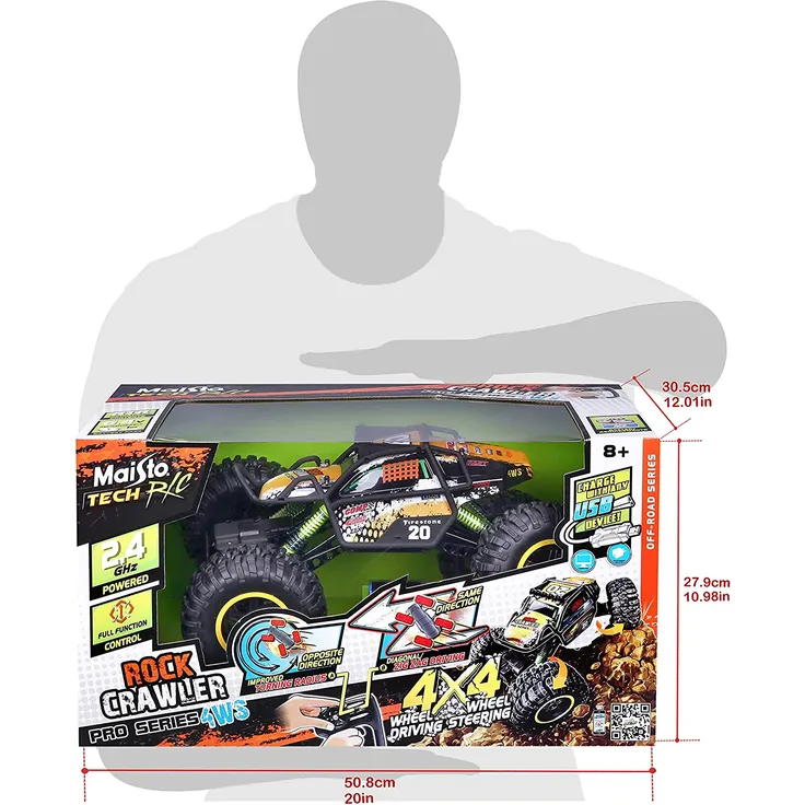 Maisto Tech R/C Rock Crawler Pro Series: Ferngesteuertes Auto in Monstertruck-Ausführung, mit Allradantrieb und Pistolengriff-Fernsteuerung, 38 cm, schwarz (581334) – Bild 8