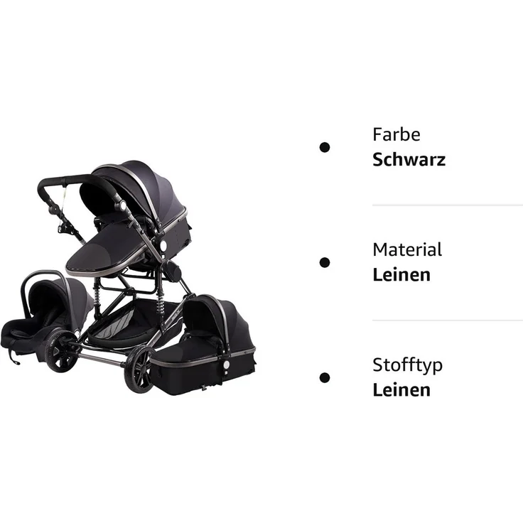3 in 1 Reisesysteme Kombikinderwagen 3 in 1 Tragbarer Reisekinderwagen  Faltbarer Kinderwagen Aluminiumrahmen Hohe Landschaft Auto fr Neugeborene  Babyboomer Poussette (Schwarz): Tests, Infos & Preisvergleich