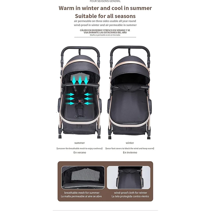 3 in 1 Reisesysteme Kombikinderwagen 3 in 1 Tragbarer Reisekinderwagen Faltbarer Kinderwagen Aluminiumrahmen Hohe Landschaft Auto für Neugeborene Babyboomer Poussette (Schwarz) – Bild 4
