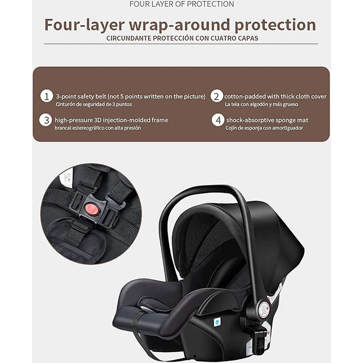 3 in 1 Reisesysteme Kombikinderwagen 3 in 1 Tragbarer Reisekinderwagen Faltbarer Kinderwagen Aluminiumrahmen Hohe Landschaft Auto für Neugeborene Babyboomer Poussette (Schwarz) – Bild 3