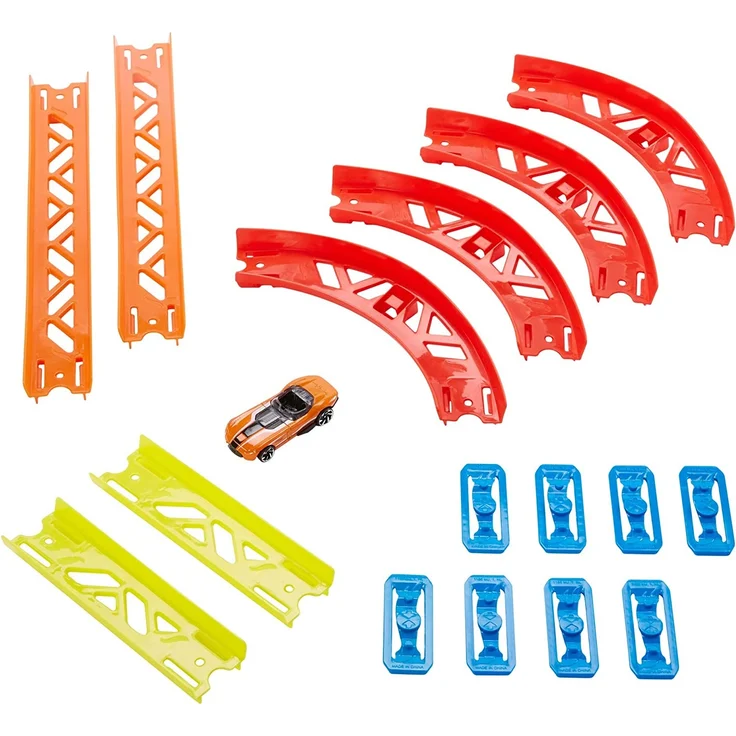 Hot Wheels GLC88 Track Builder Vielseitiges Kurven-Set Zubehörteile, Premium Kurven-Set für dynamische Rennstrecken, inkl. Fahrzeug, Spielzeug ab 6 Jahren - Preisvergleich – Bild 1