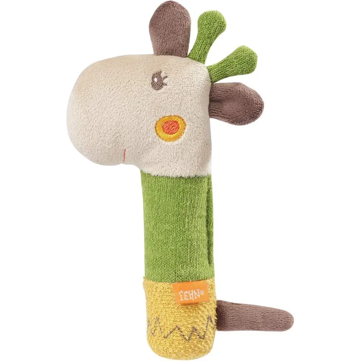 FEHN 059120 Stabgreifling Giraffe / Greifling zum Rasseln, Quietschen, Fühlen, Spielen mit kuschelweichem Stoff-Tier – ein treuer Begleiter für Babys und Kleinkinder ab 0+ Monaten