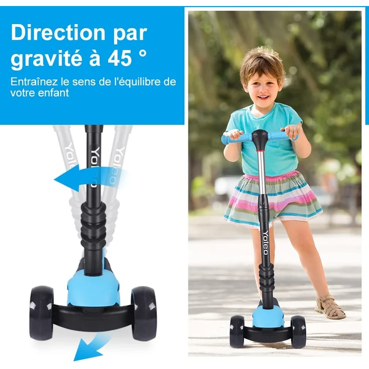 YOLEO 3-in-1 Kinder Roller Scooter mit Abnehmbarem Sitz, LED große Räder, Höheverstellbare Lenker für Kleinkinder Jungen Mädchen ab 2 Jahre (Blau) – Bild 4