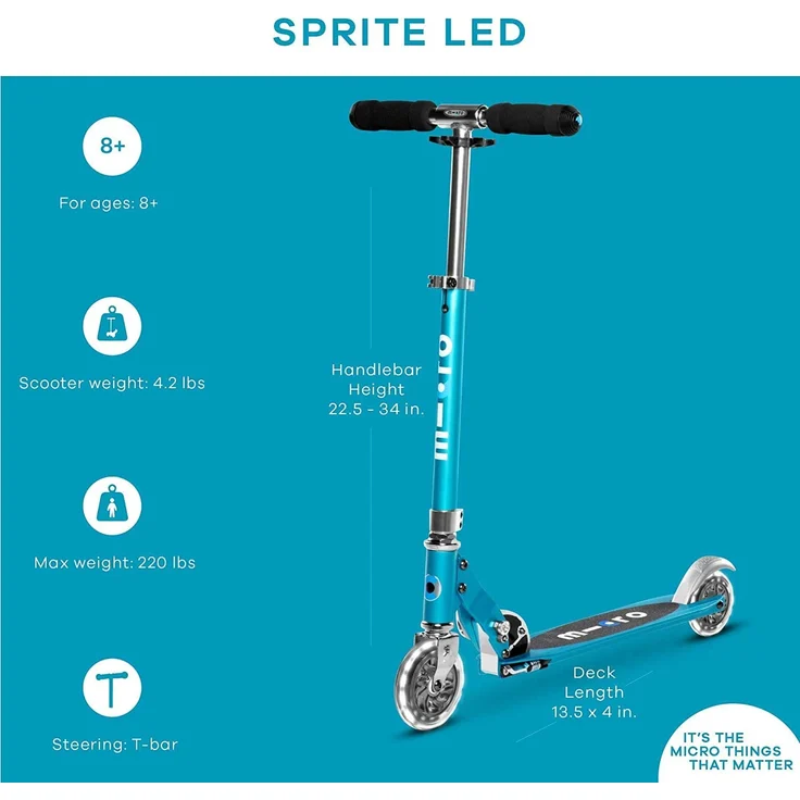Micro Scooter Sprite mit LED Räder Ocean Blue – Bild 8