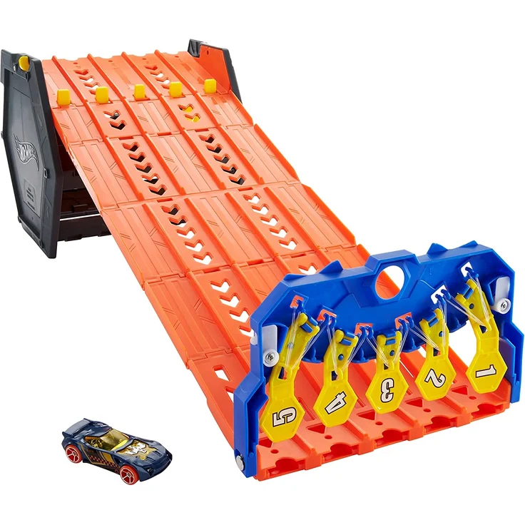 Hot Wheels HGK41 - Rollout Raceway Trackset, lässt sich zu einer fünfspurigen Rennstrecke ausrollen, von 4 bis 10 Jahren – Bild 3
