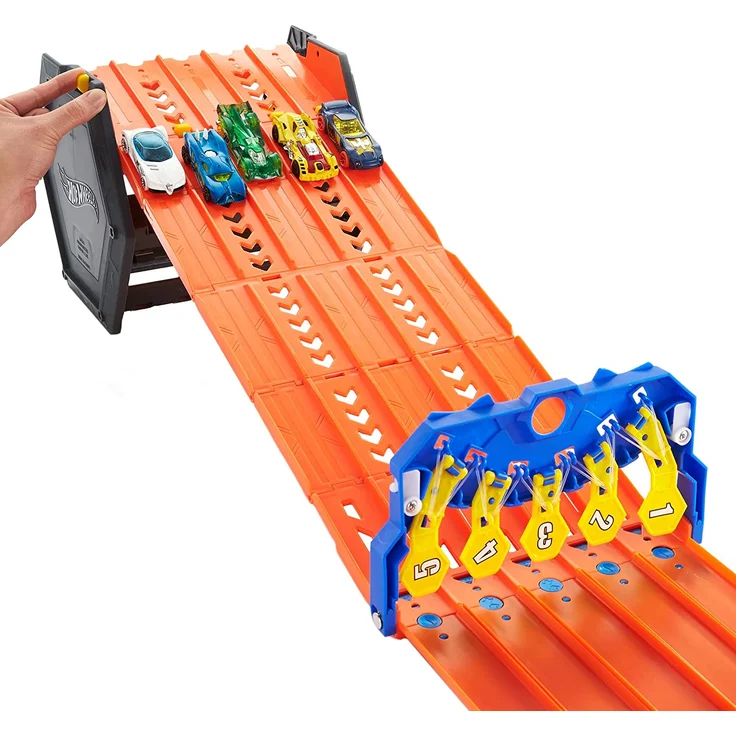 Hot Wheels HGK41 - Rollout Raceway Trackset, lässt sich zu einer fünfspurigen Rennstrecke ausrollen, von 4 bis 10 Jahren – Bild 4
