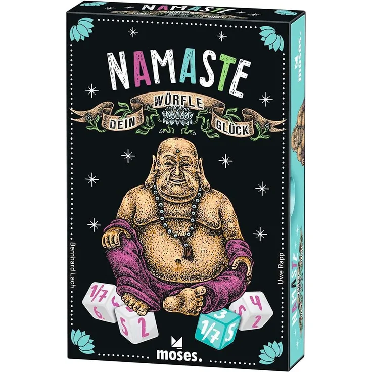 Moses. 90382 Namaste-Würfle Dein Glück, Würfelspiel mit Tiefgang, Roll & Write Spiel für die ganze Familie, Würfelspaß für Kinder ab 8 Jahren, Mehrfarbig