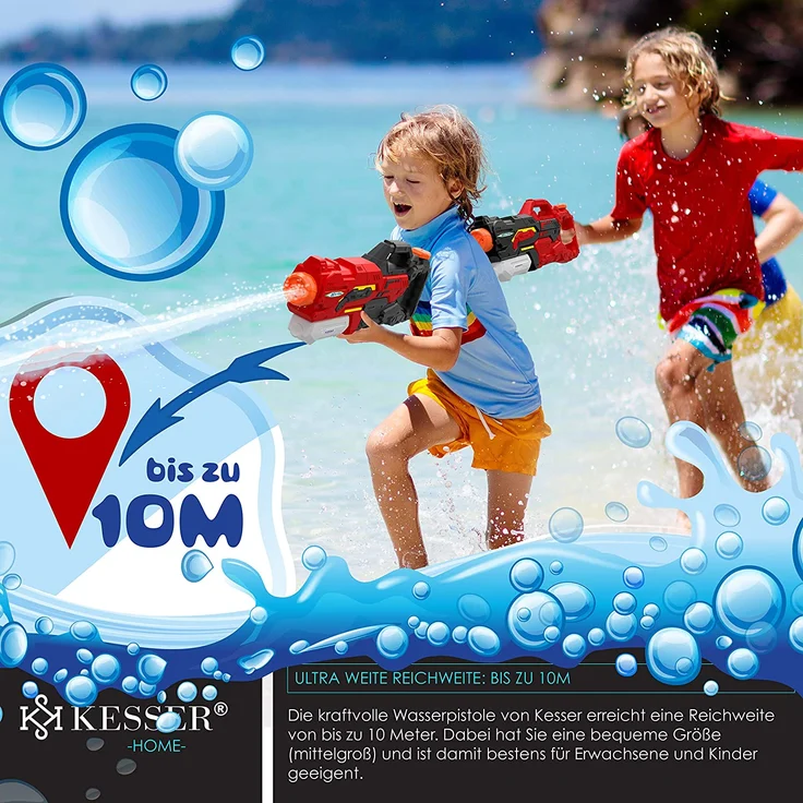 KESSER® Wasserpistole 2er Set Wasserpistolen Spritzpistolen Reichweite 10-11 Meter, Fassungsvermögen 1500ml Wasserspaß Strand Spielzeug im Freien für Kinder und Erwachsene Strandpool Schwarz / Rot – Bild 7