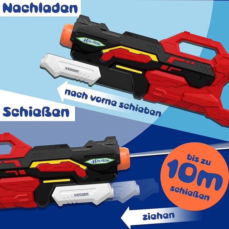 KESSER® Wasserpistole 2er Set Wasserpistolen Spritzpistolen Reichweite 10-11 Meter, Fassungsvermögen 1500ml Wasserspaß Strand Spielzeug im Freien für Kinder und Erwachsene Strandpool Schwarz / Rot – Bild 6