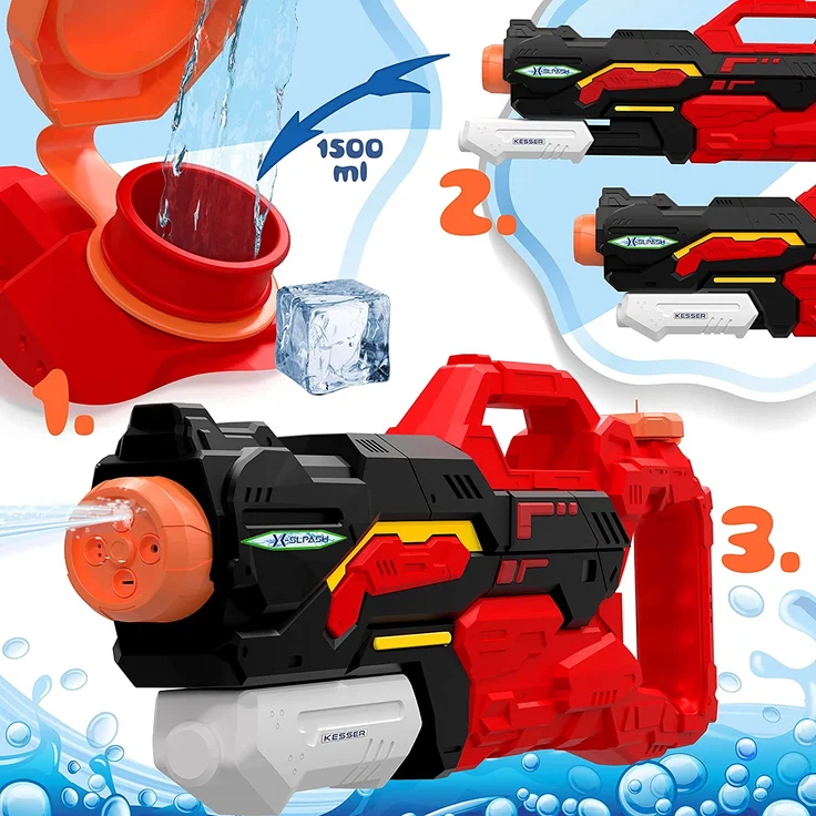 KESSER® Wasserpistole 2er Set Wasserpistolen Spritzpistolen Reichweite 10-11 Meter, Fassungsvermögen 1500ml Wasserspaß Strand Spielzeug im Freien für Kinder und Erwachsene Strandpool Schwarz / Rot – Bild 8