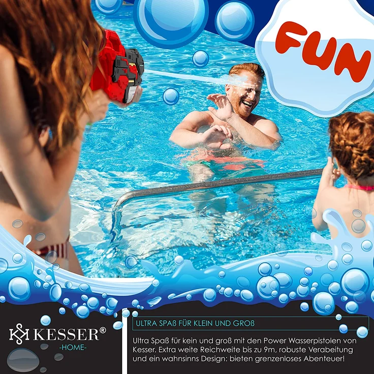 KESSER® Wasserpistole 2er Set Wasserpistolen Spritzpistolen Reichweite 10-11 Meter, Fassungsvermögen 1500ml Wasserspaß Strand Spielzeug im Freien für Kinder und Erwachsene Strandpool Schwarz / Rot – Bild 4