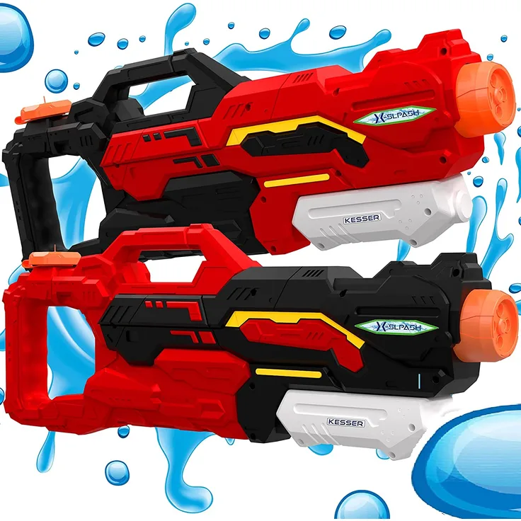 KESSER® Wasserpistole 2er Set Wasserpistolen Spritzpistolen Reichweite 10-11 Meter, Fassungsvermögen 1500ml Wasserspaß Strand Spielzeug im Freien für Kinder und Erwachsene Strandpool Schwarz / Rot