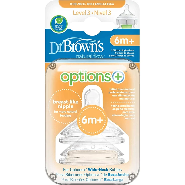 Dr. Brown's Options +, Silikon-Sauger mit breiter Öffnung, Level 3, 6 Monate – Bild 2