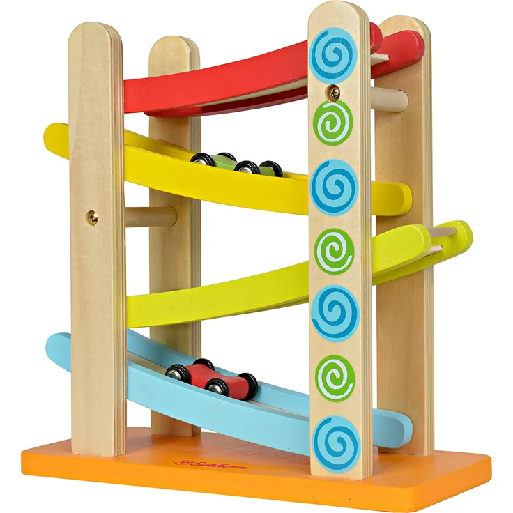 Eichhorn 100002220 - Autorennbahn, 4-tlg., 3x Fahrzeuge, 25x24 cm, Birkenholz – Bild 1