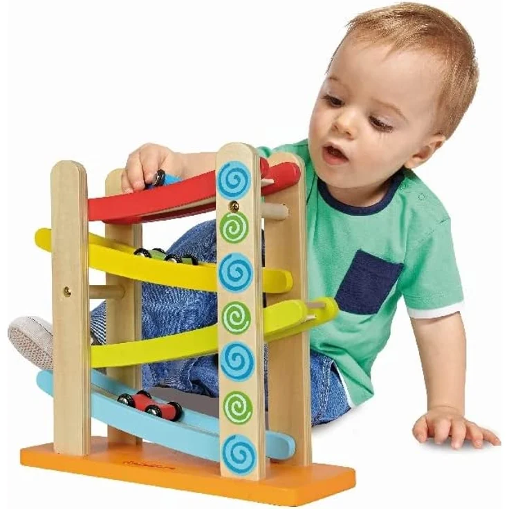 Eichhorn 100002220 - Autorennbahn, 4-tlg., 3x Fahrzeuge, 25x24 cm, Birkenholz – Bild 7