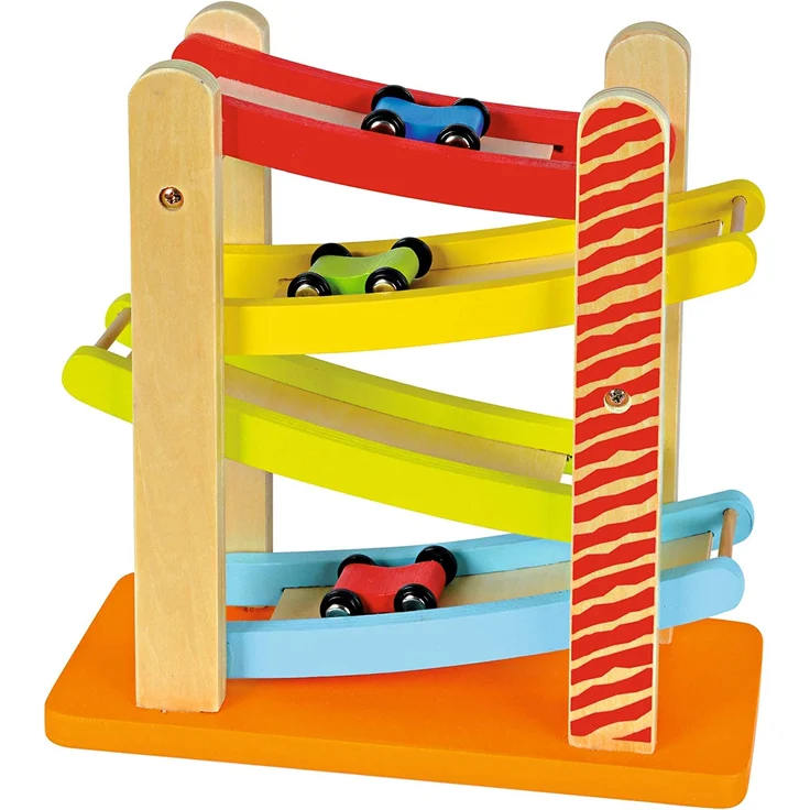 Eichhorn 100002220 - Autorennbahn, 4-tlg., 3x Fahrzeuge, 25x24 cm, Birkenholz – Bild 3