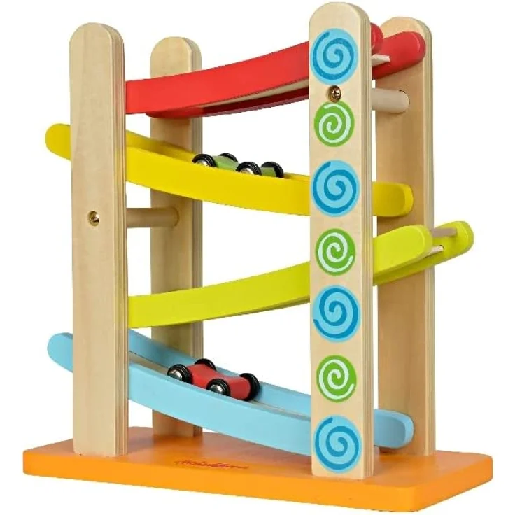 Eichhorn 100002220 - Autorennbahn, 4-tlg., 3x Fahrzeuge, 25x24 cm, Birkenholz – Bild 6