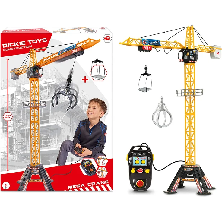 Dickie Toys Mega Crane, elektrischer Kran mit Fernbedienung, für Kinder ab 3 Jahren, 120 cm hoch, mit Greifarm, Seilwinde, Kabine, Ladeplattform – Bild 9