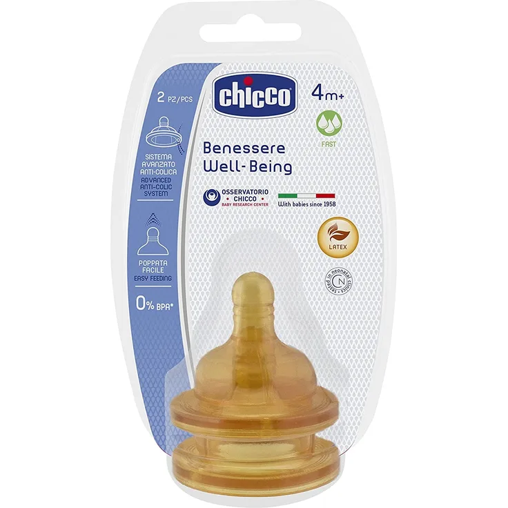 Chicco 00020844200000 Zitze Wellness Gummi 3 Holes, 2 Stück, 4+, schnelle Fluss, braun