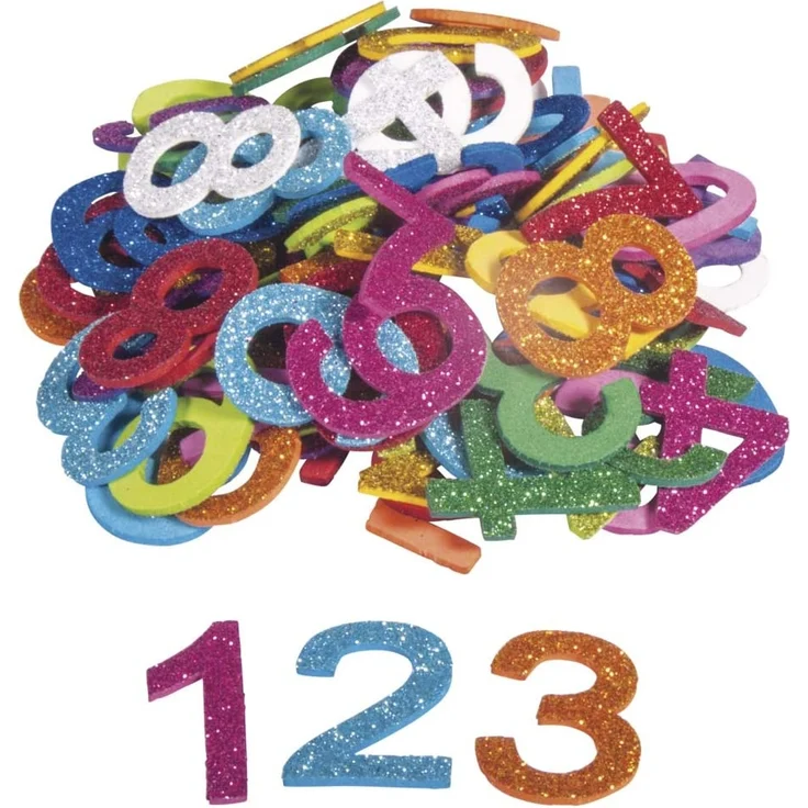 Moosgummi Zahlen mit Glitter, 100 Stück – Bild 1