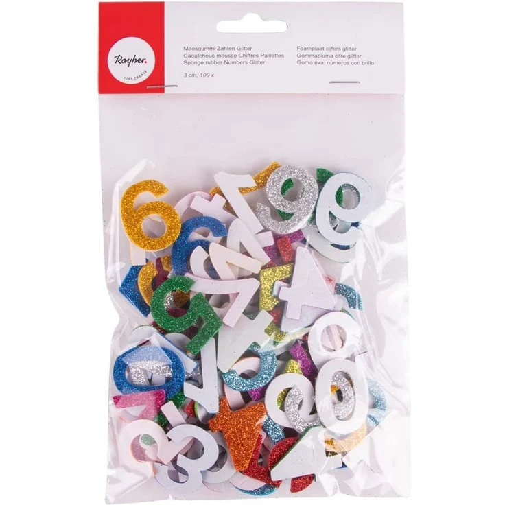 Moosgummi Zahlen mit Glitter, 100 Stück – Bild 3