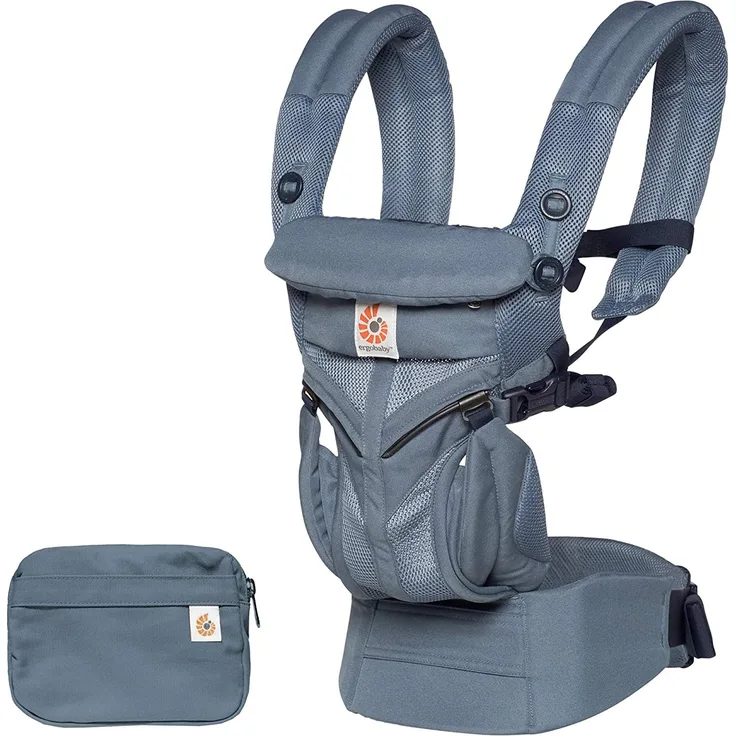 Ergobaby Babytrage für Neugeborene, 4-Positionen Cool Air Mesh Omni 360 Oxford Blau, Baby-Tragetasche Kindertrage Rückentrage