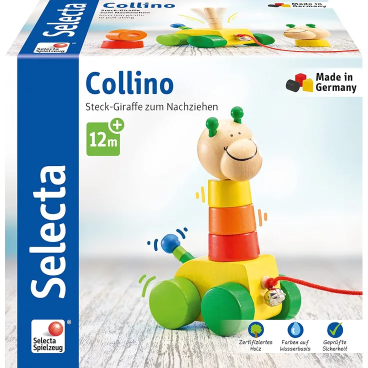 Selecta 62037' Collino Nachziehspielzeug und Stapelspielzeug, Bunt, 18 cm