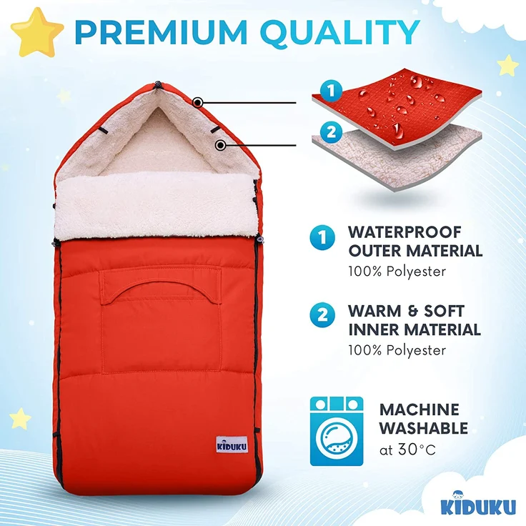 KIDUKU® Babyfußsack Rot Baby Winterfußsack Kinderfußsack Fußsack Winter Kinderwagen Buggy – Bild 2