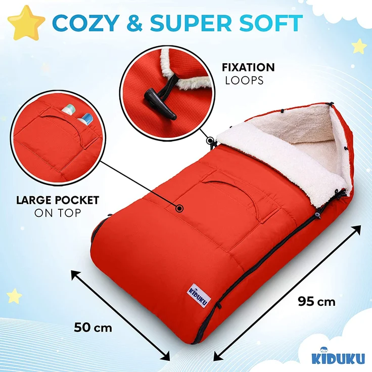 KIDUKU® Babyfußsack Rot Baby Winterfußsack Kinderfußsack Fußsack Winter Kinderwagen Buggy – Bild 3