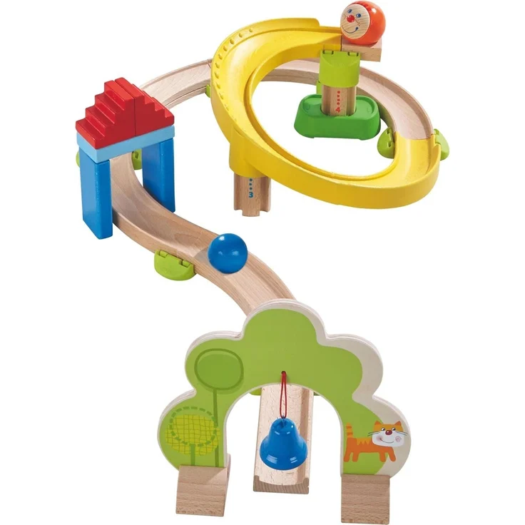 HABA 300439 - Kugelbahn Kullerbü - Kringelbahn, Holzkugelbahn mit vielen Kurven und Glöckchentor, Spielzeug ab 2 Jahren – Bild 2