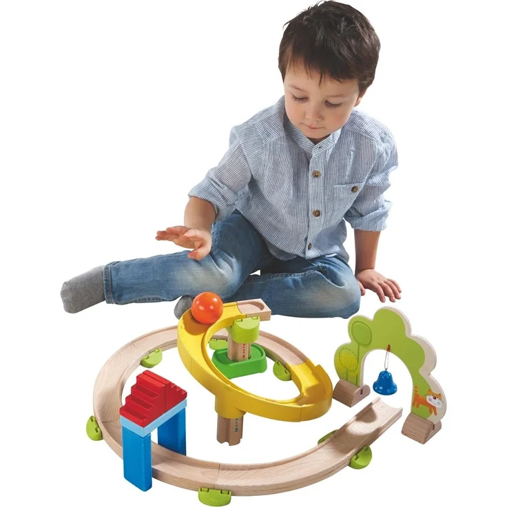 HABA 300439 - Kugelbahn Kullerbü - Kringelbahn, Holzkugelbahn mit vielen Kurven und Glöckchentor, Spielzeug ab 2 Jahren – Bild 5