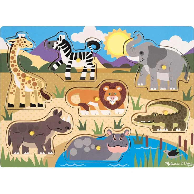 Melissa & Doug Steckpuzzle aus Holz - Safaritiere (7 Teile) – Bild 1