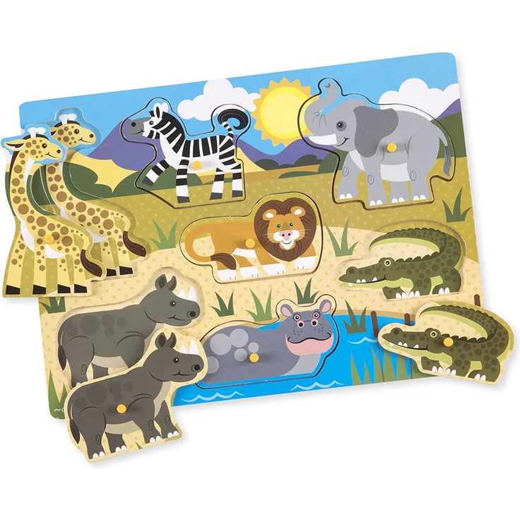 Melissa & Doug Steckpuzzle aus Holz - Safaritiere (7 Teile) – Bild 3